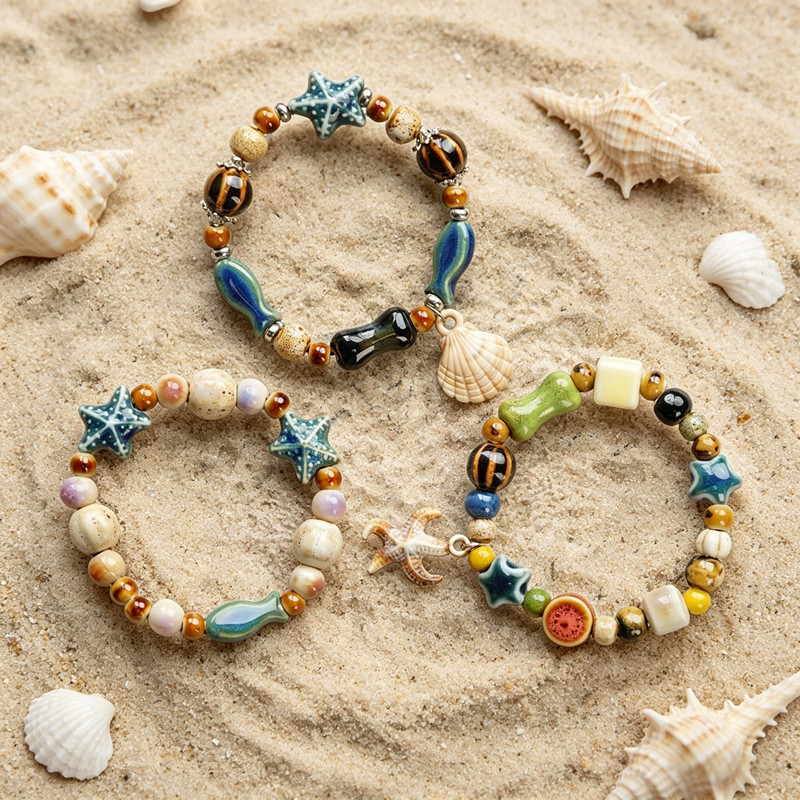 bracelet กำไลข้อมือชายหาด แฟชั่น ประดับลูกปัดเซรามิค ปลาดาว แฮนด์เมด สไตล์โบโฮ สําหรับผู้หญิง ส่งเร็ว COD