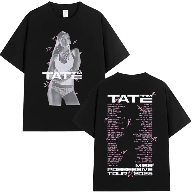 เสื้อยืดทีเชิร์ต Tate McRae Miss Possessive Tour Merch สำหรับผู้ชายและผู้หญิง สไตล์ฮาราจูกุ คอกลม แข