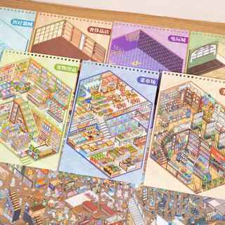 24 ชิ้น [Stock Up Series] 3D กันน้ําภูมิทัศน์สติกเกอร์คอลเลกชันหนังสือสําหรับซูเปอร์มาร์เก็ตและตลาดผัก Scrapbooking