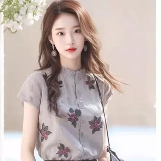 เสื้อแขนสั้นผู้หญิง ลายดอกไม้ คอกลม ทรงคาร์ดิแกน ลำลอง ดีไซน์ใหม่ ทันสมัย และใส่ได้หลายโอกาส
