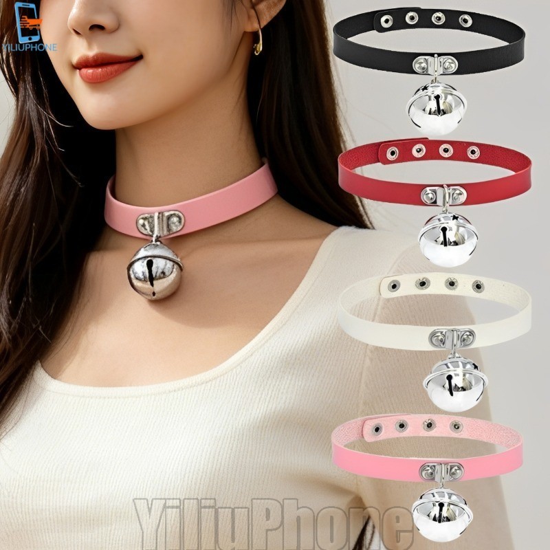 [Bless] จี้ระฆังแฟชั่น PU หนัง Choker - สร้อยคอจี้ระฆัง - เครื่องประดับผู้หญิง - เครื่องประดับคู่ - 