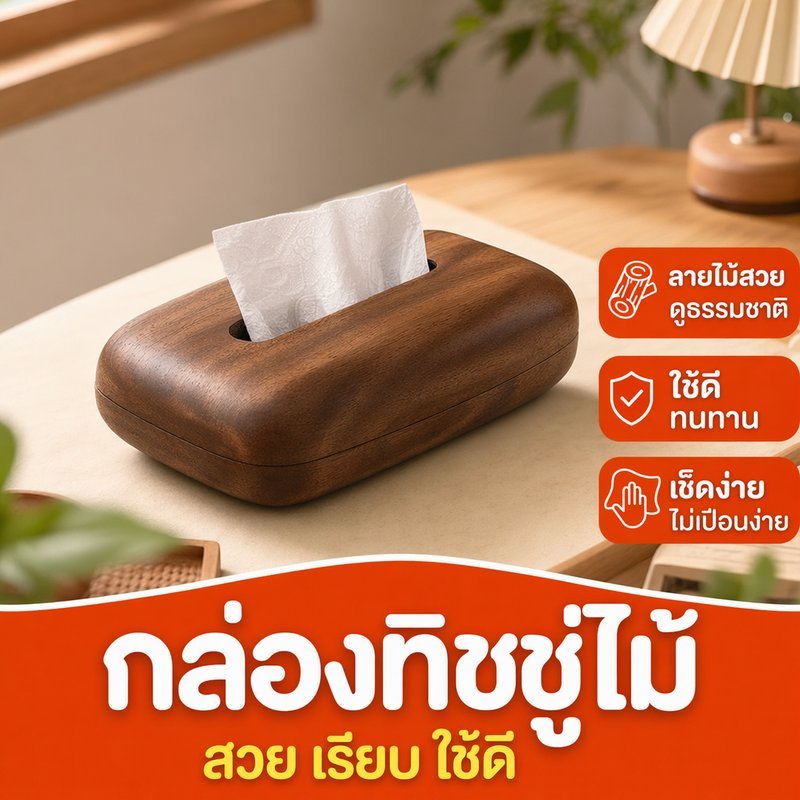 กล่องทิชชู่ไม้ กล่องกระดาษทิชชู่ วอลนัท ไม้ธรรมชาติ จุเยอะ แต่งบ้าน โต๊ะทำงาน ห้องนั่งเล่น