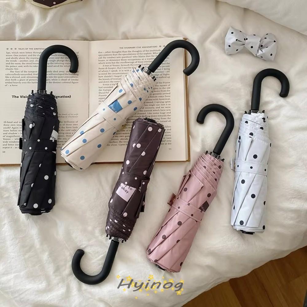 ร่มพับ HYINOG Polka Dot, ร่มกันฝนชายหาดแบบพกพาขนาดกะทัดรัด, แฟชั่นป้องกันรังสียูวีน้ําหนักเบา Travel ร่มกลางแจ้งใช้ทุกวัน