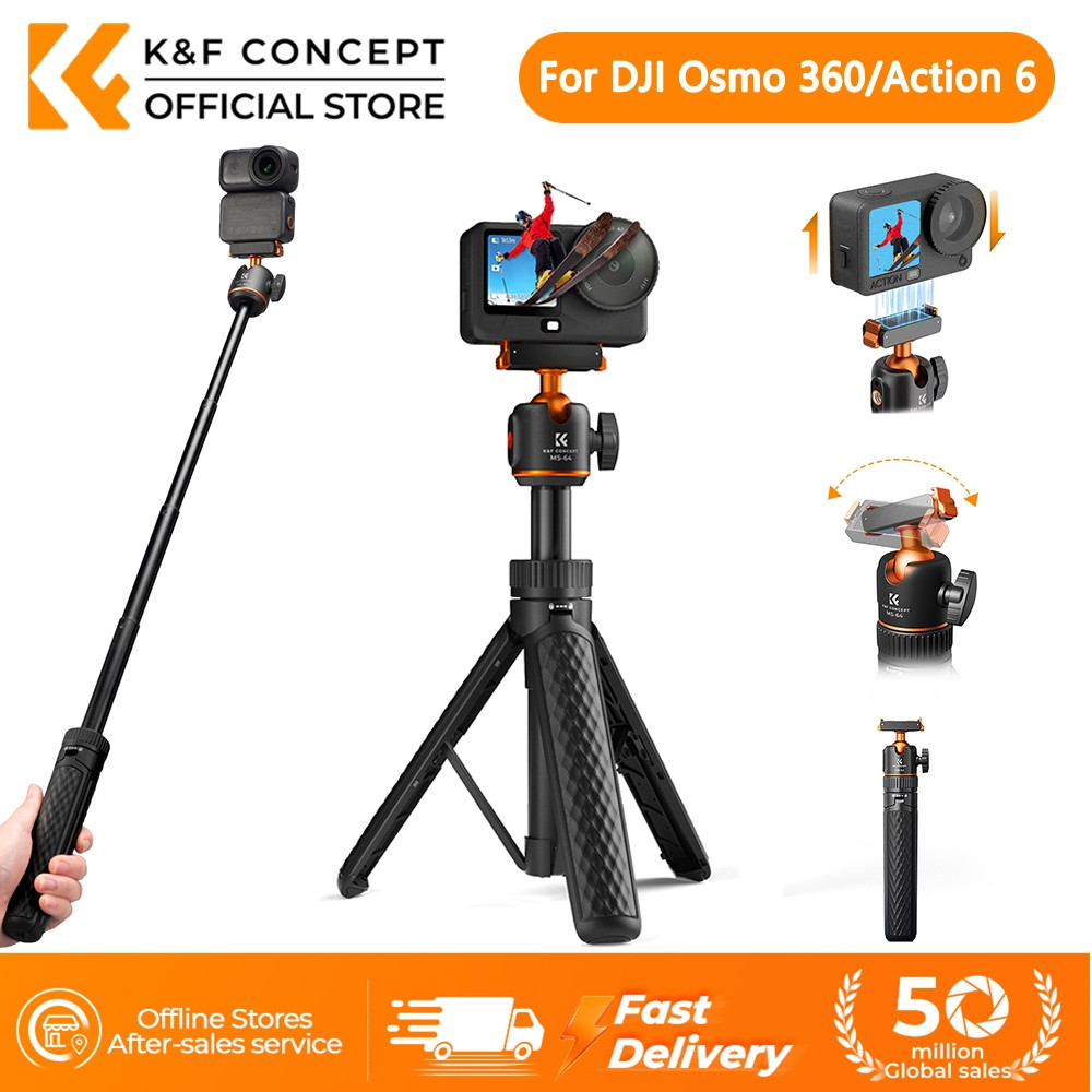 K & F CONCEPT MS64 Mini Selfie Stick ขาตั้งกล้อง 2in1 สําหรับ DJI Action 6 / Osmo Nano 65 ซม.หัวบอลหมุนได้