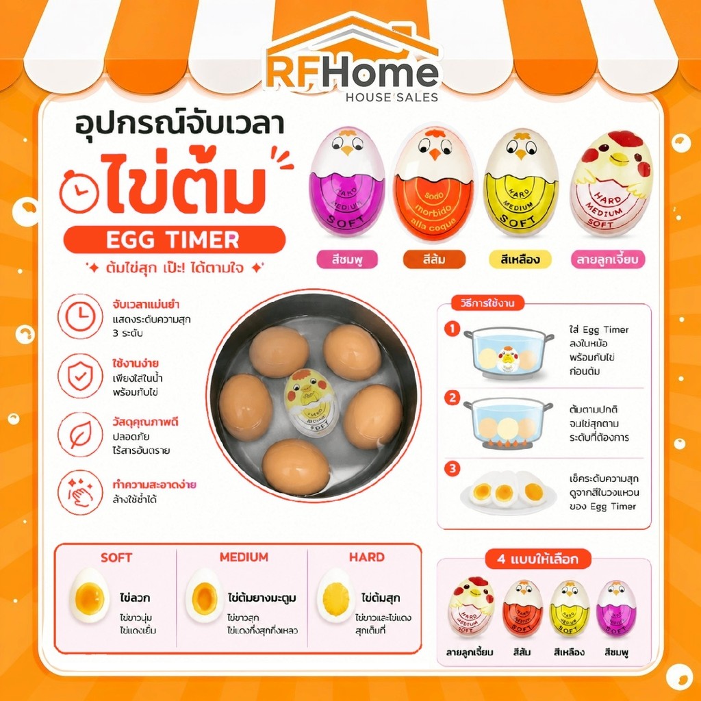 "พร้อมส่ง" อุปกรณ์จับเวลาต้มไข่ EGG TIMER นาฬิกาเช็คไข่ต้ม (M22)