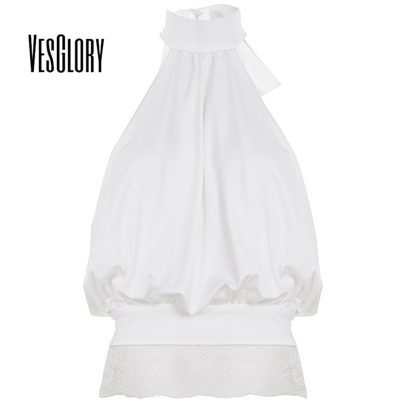 VesGlory ผู้หญิง 2026 สีทึบรอบคอ Backless เสื้อแขนกุดแฟชั่น New Daily College Lace Y2k