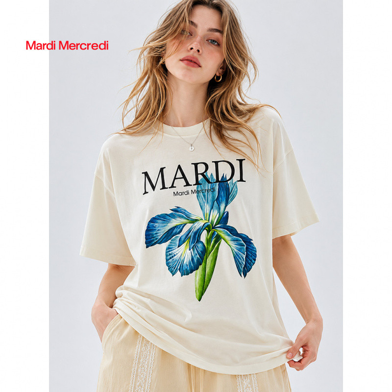 Mardi Mercredi 26ss เสื้อยืดแขนสั้น ลายพิมพ์ดอกบรอกโคลี ทรงลำลอง ของแท้ 100% พร้อมส่ง