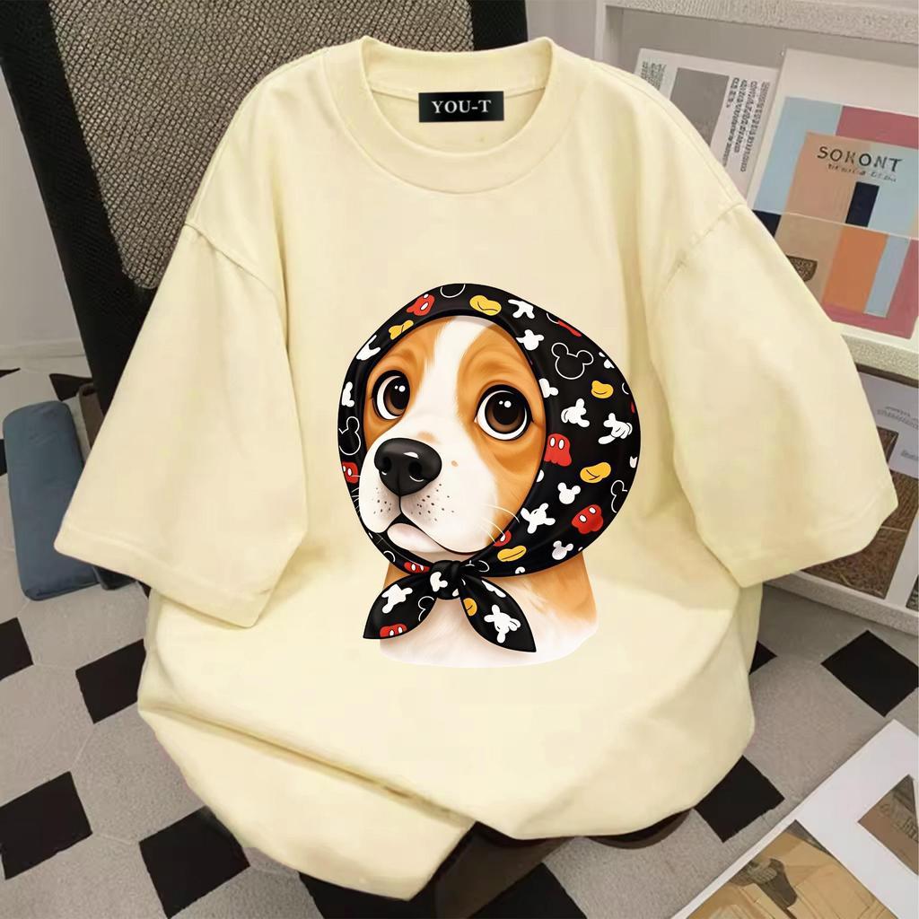 Sea.Tee [COD]🔥 เสื้อยืด oversize cotton100% เสื้อแฟชั่น คอกลม แขนสั้น พิมพ์ลาย 'Headscarf Dog' สไตล์ลำลอง ใส่สบาย