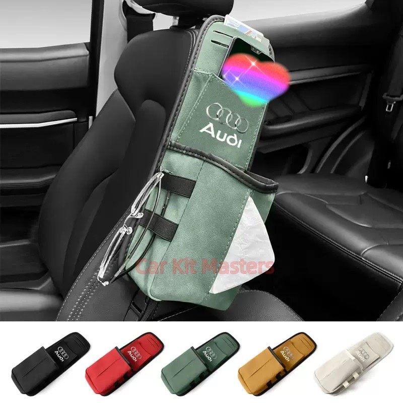 Audi Car seat ด้านข้างเก็บกระเป๋ากล่องเก็บ suede รถกล่องกระดาษทิชชูกระเป๋า ID คลิปรถสําหรับ A1 A4 A3