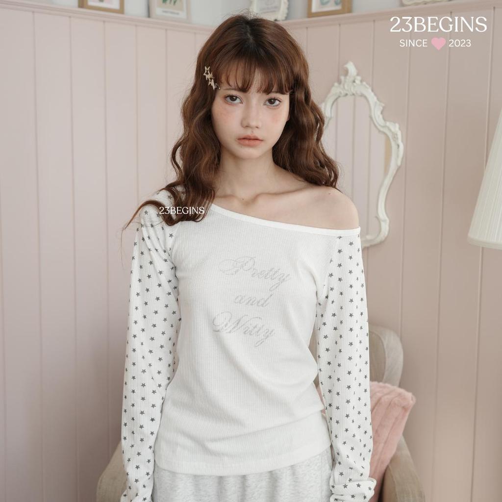 Pretty and Witty เสื้อปาดไหล่ลายดาว ผ้านุ่ม (0099)