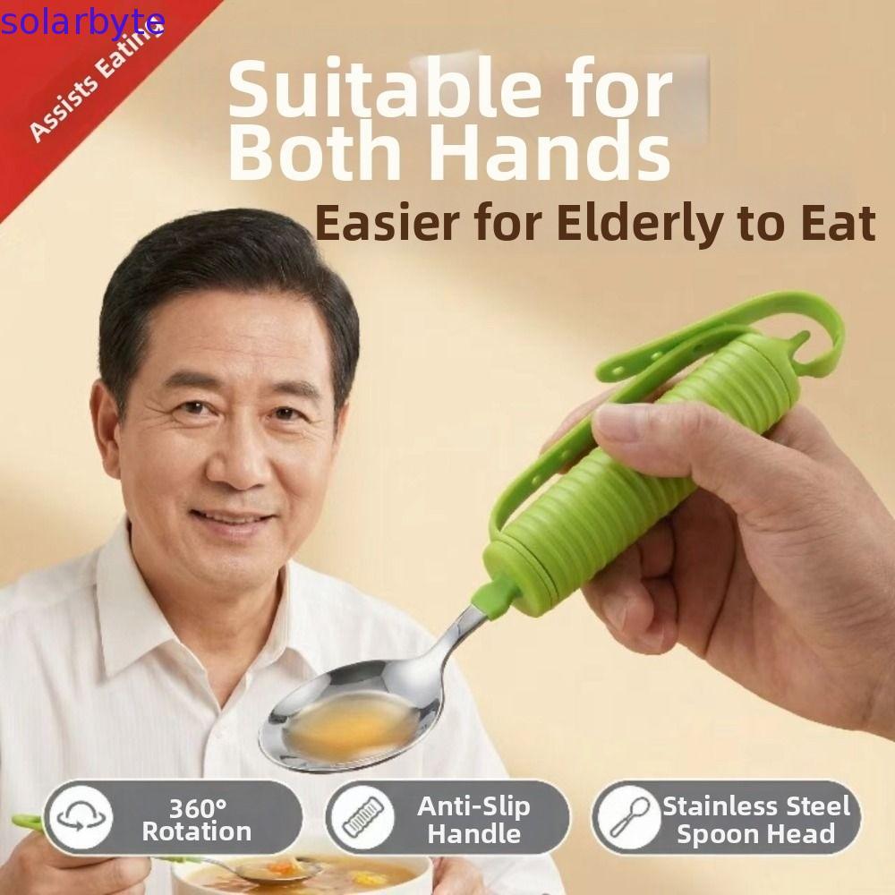 SOLARBYTE ส้อมและช้อนสแตนเลส, Anti-Shake แบบพกพาผู้สูงอายุเสริมบนโต๊ะบนโต๊ะอาหารปลอดภัยให้อาหาร Ergonomic ซิลิโคนจับอาหาร Aid ช้อนข้ออักเสบสนับสนุน