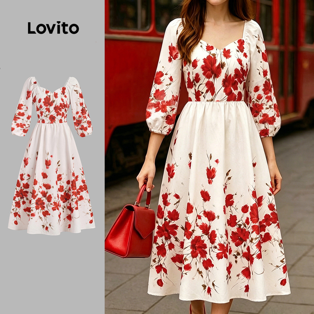 Lovito ชุดเดรสผู้หญิงสไตล์ลําลอง คอปก มีซิป เหมาะสําหรับฤดูใบไม้ผลิและฤดูร้อน LBL35263