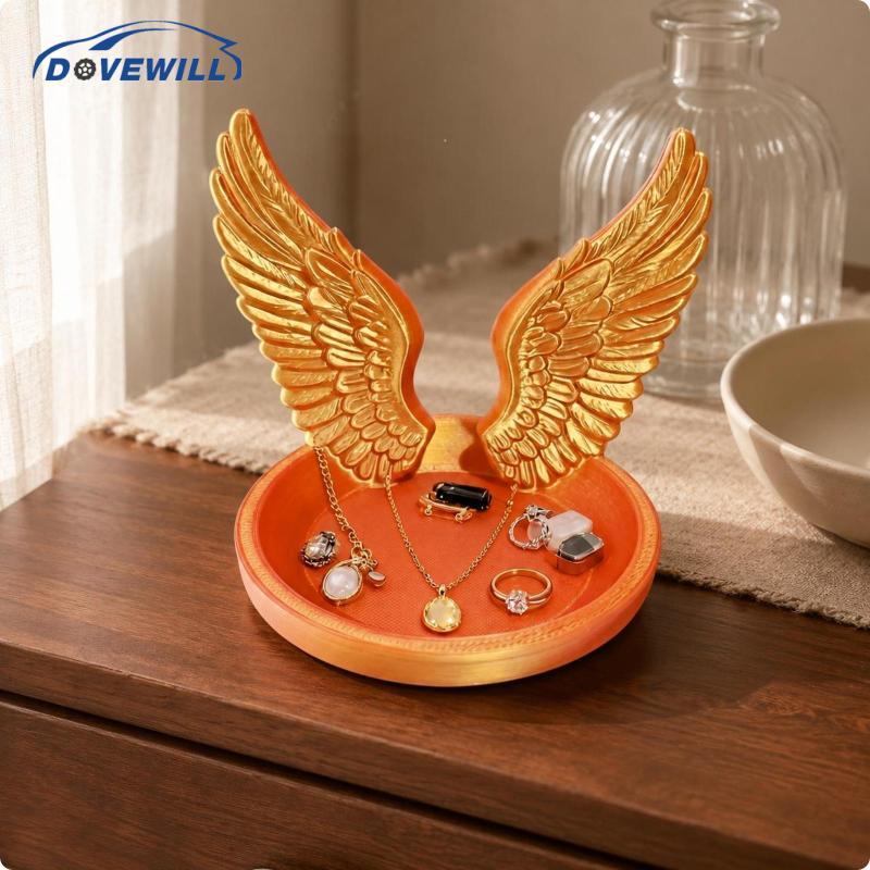 [Dovewill] SiaBiced Angel Plume Jewelry Tray Glossy Angel Plume Jewelry Dish Smooth Molded Winged Ba