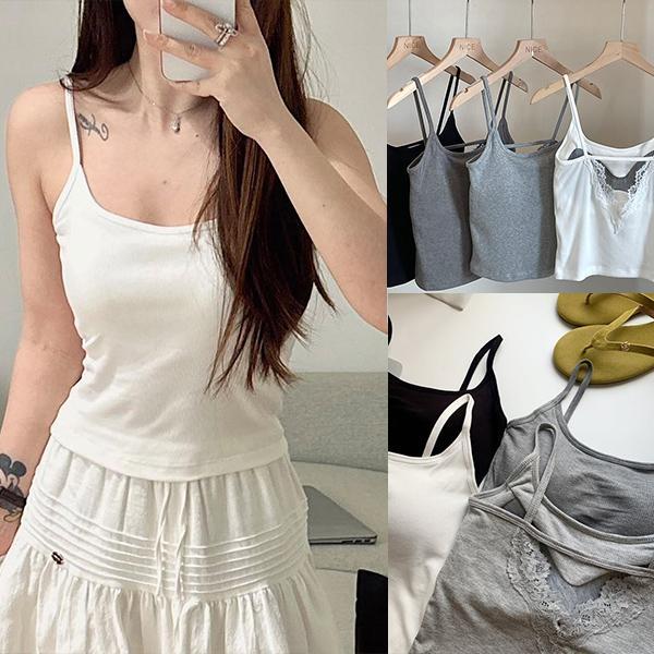 [สินค้าพร้อมส่ง]เสื้อสายเดี่ยว ดีไซน์เว้าหลังรูปตัวลูกไม้ U เหมาะสำหรับสาวฮอต แผ่นรองหน้าอกแบบชิ้นเดียว#x585