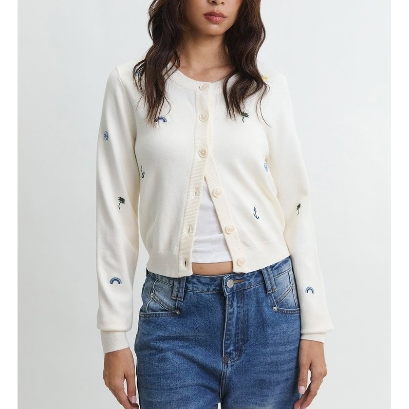 [Pomelo] เสื้อคาร์ดิแกนปักลายสไตล์ทะเล / Embroidered Cardigan