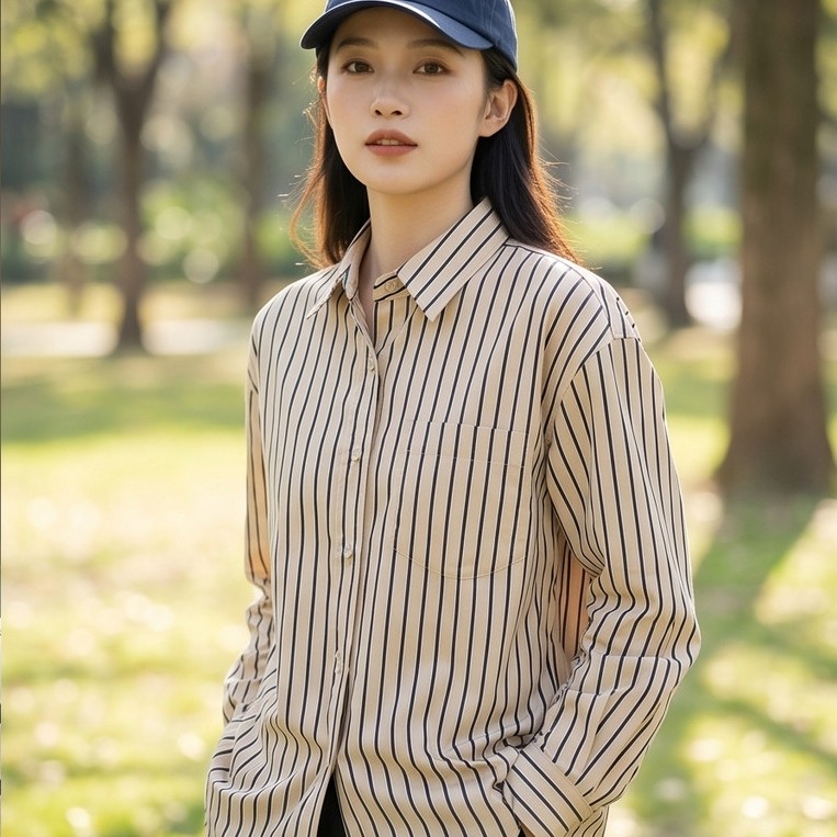 เสื้อเชิ้ตคอปกแขนยาว✨ PKB2938 ✨ลายริ้วทางตรง ดีไซน์มินิมอล เนื้อผ้าใส่สบาย แฟชั่นมาใหม่ยอดฮิต