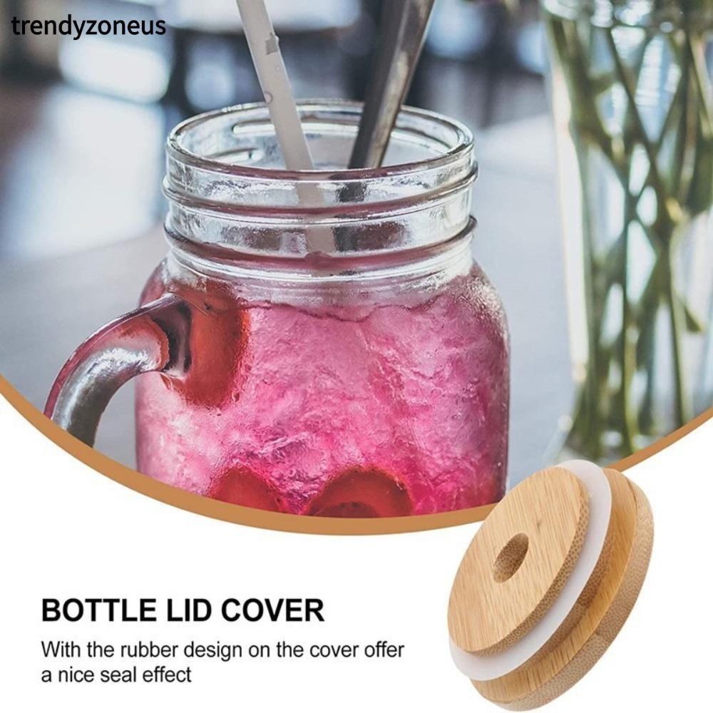 TRENDYZONEUS ขวดเบียร์ Canning Caps, ฝาปิดฟางพร้อมรูแก้ว Mason Jar ฝาปิดไม้ไม้ไผ่, Drinkware ขวดหมวกไม้ไผ่ 70/86 มม.ฝาครอบถ้วย