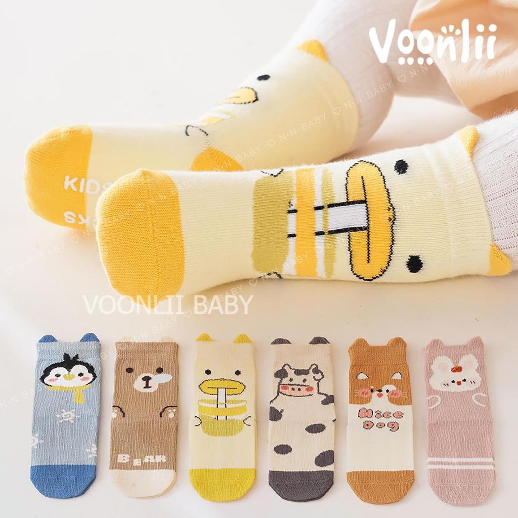 ใหม่ ถุงเท้าเด็ก ถุงเท้าข้อยาวลายสัตว์ มีกันลื่น 1-4 ปี