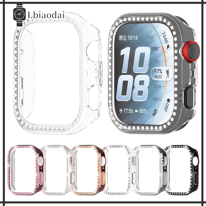 กรณี Bling เพชร PC for Huawei Watch Fit 5 5 Pro 4 4 3 ชุบแข็งรูป้องกันหน้าจอ อุปกรณ์เสริมครอบกันชนเต็ม for Huawei Fit 3