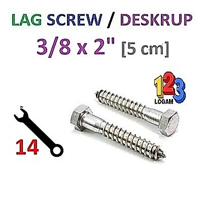 3/8 x 2" นิ้ว Lag Screw Deskrup Fisher Wood Screw Bolt Key 14