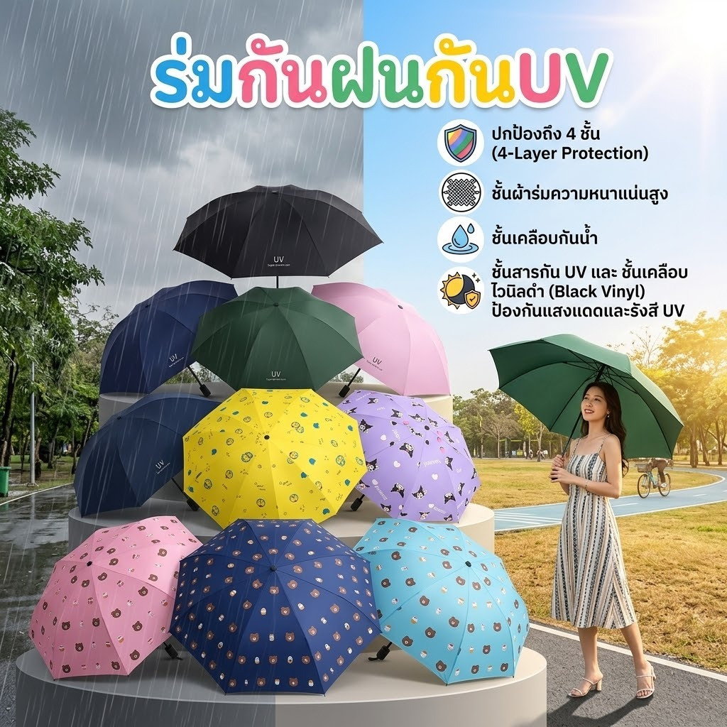 DTXbabyshop ร่มมินิมอล ร่มพับพกพาง่าย ร่มกันฝน ร่มกันแดดเคลือบดำทึบแสง แข็งแรงทนลม (มี 2 แบบ)