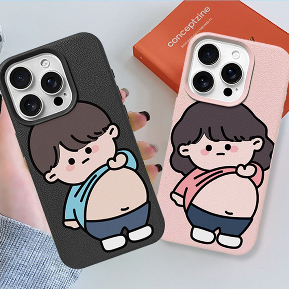For iPhone เคสไอโฟน คู่รัก ท้องกลมๆ   11 17 12 13 สีดำ, ขอบสีขาว เคสไอโฟน 14 15 16 PLUS 16 PRO MAX จัดส่งจากประเทศ