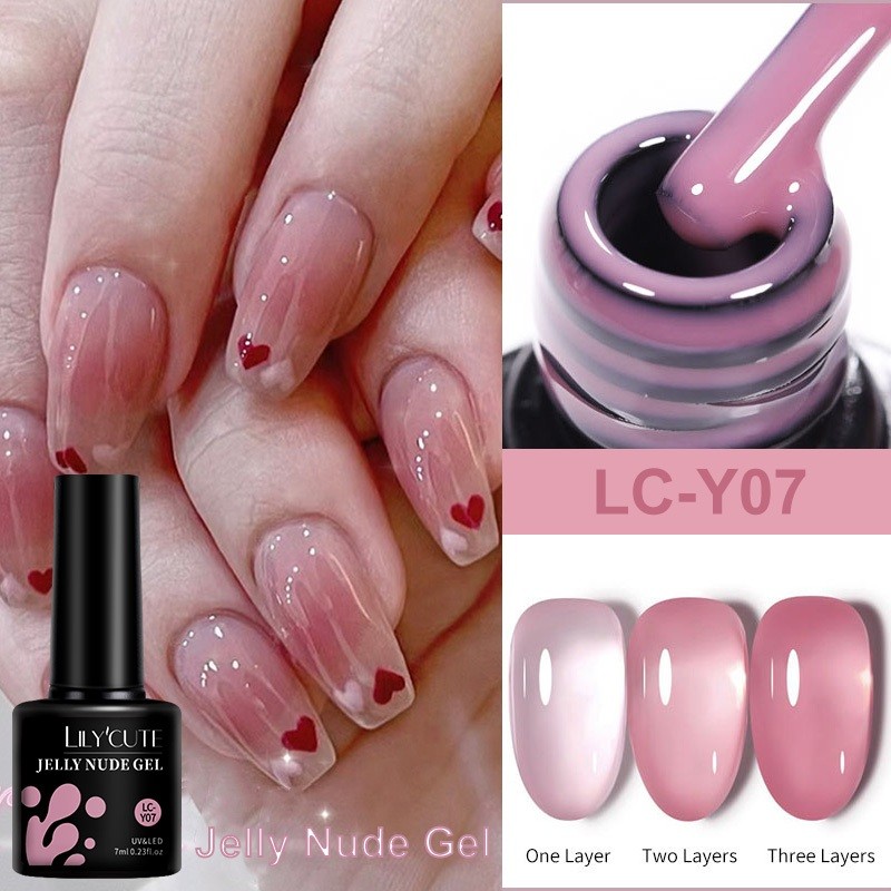 LILYCUTE Jelly Pink เล็บเจล Polish Milky Jelly White Semi-Translucent Varnis กึ่งถาวรสําหรับเล็บ Soak Off Nail Art เจล