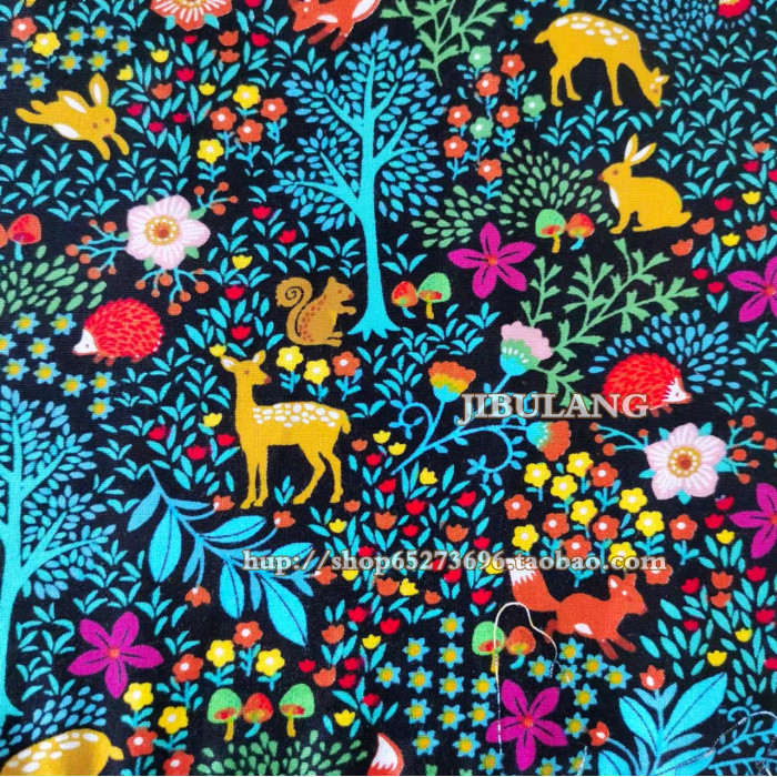 พื้นหลังสีดํา Eden Happy Tree ดอกไม้ Elk การค้าต่างประเทศผ้าฝ้ายแท้ธรรมดาสานพิมพ์ผ้าชุด Patchwork กว
