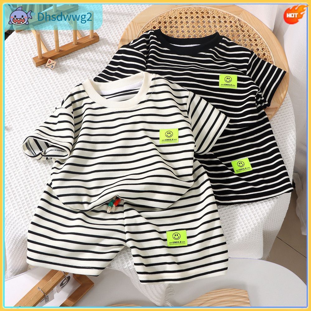 DHS Kids Stylish And Cool Striped Minimalist Terno | ชุดเสื้อยืดแขนสั้นผ้าฝ้ายคุณภาพสูงสําหรับเด็กวั