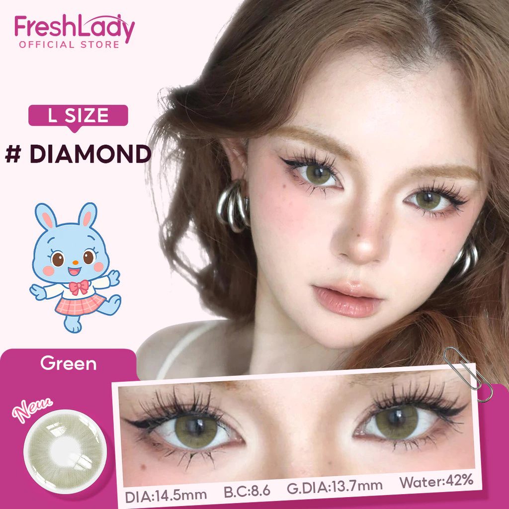 【FDA-ซื้อ 2 รับส่วนลด 10%】𝐅𝐑𝐄𝐒𝐇𝐋𝐀𝐃𝐘 คอนแทคเลนส์สี คอนแทคเลนส์รายเดือน Diamond Green 14.5มม L Size 0~4.00