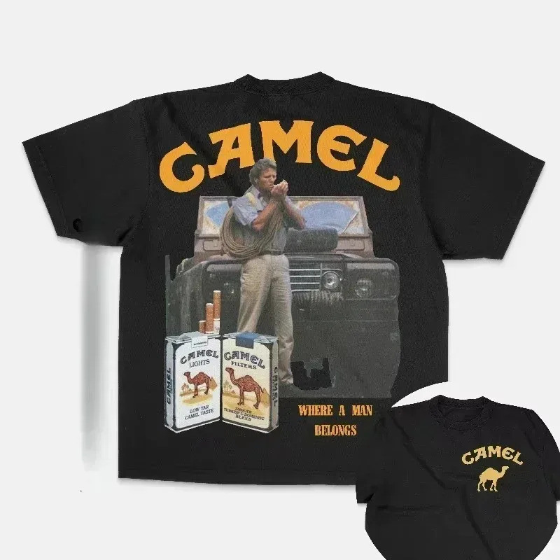 เสื้อยืดลาย Camel Cigarettes สไตล์วินเทจ สำหรับคนชอบสไตล์เรโทรใส่ประจำวัน