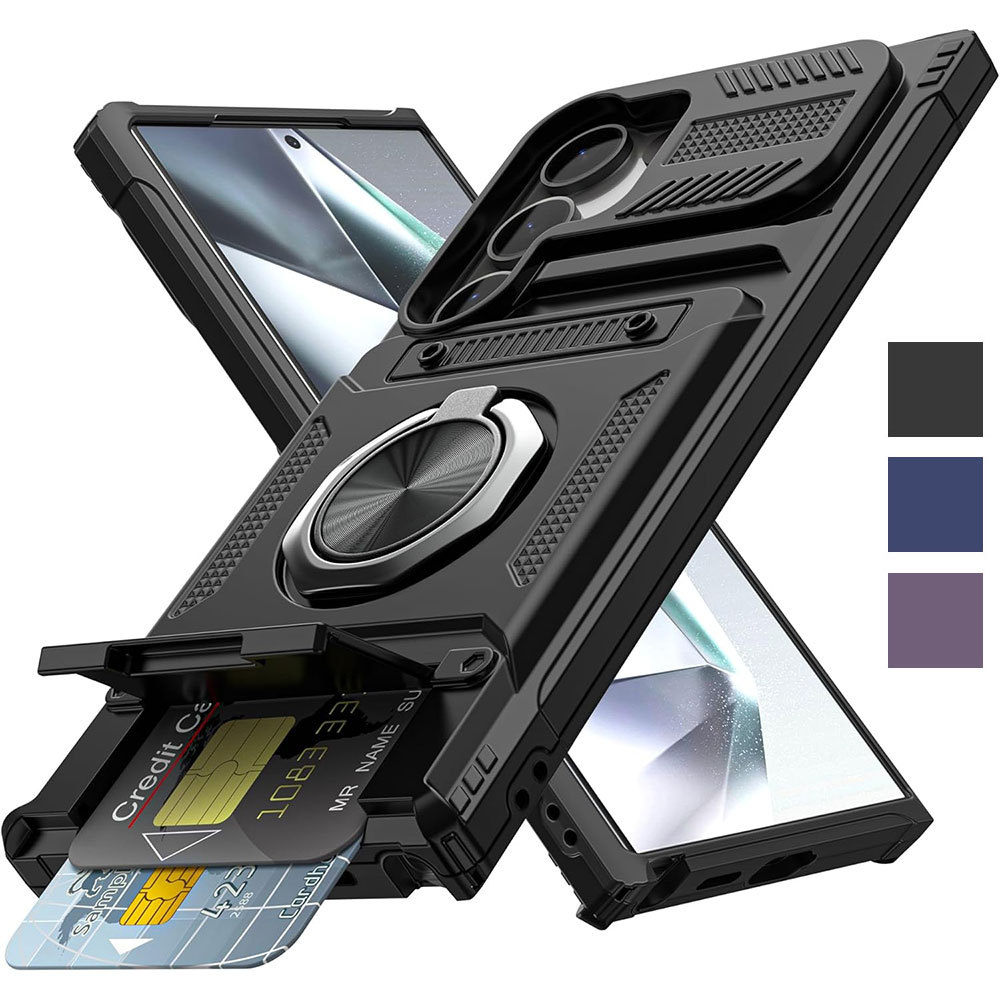 สําหรับ Samsung S26 Ultra กระเป๋าสตางค์พร้อมช่องใส่การ์ดขาตั้งแหวนกันกระแทกสําหรับ Galaxy S26+,S25 U