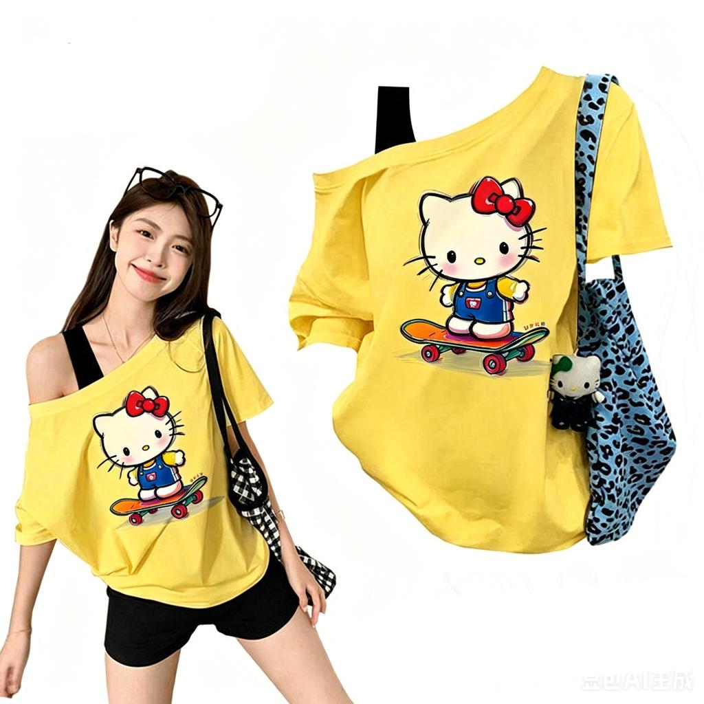 M-3XLเสื้อผ้าแฟชั่นตามกระแส เสื้อเชิ้ต T ของสาวอ้วน เสื้อสไตล์อเมริกัน เสื้อผ้าวินเทจหญิงเท่ๆ เสื้อปาดไหล่ผู้หญิง ทุกวัน