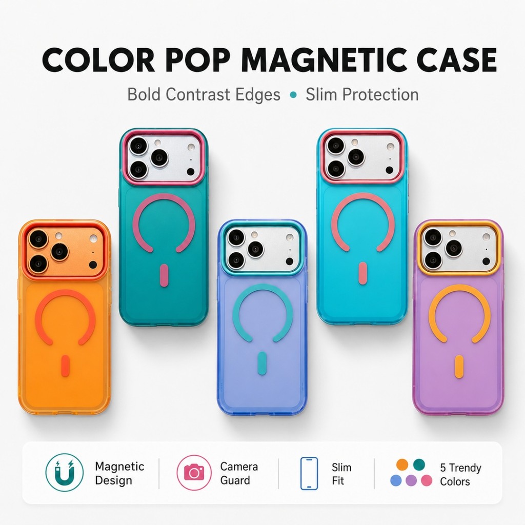 Matte Neon สีแม่เหล็กเคสโทรศัพท์สําหรับ iPhone 14 15 16 17 Pro Max กันกระแทก Contrast กันชน IMD Slim Cover