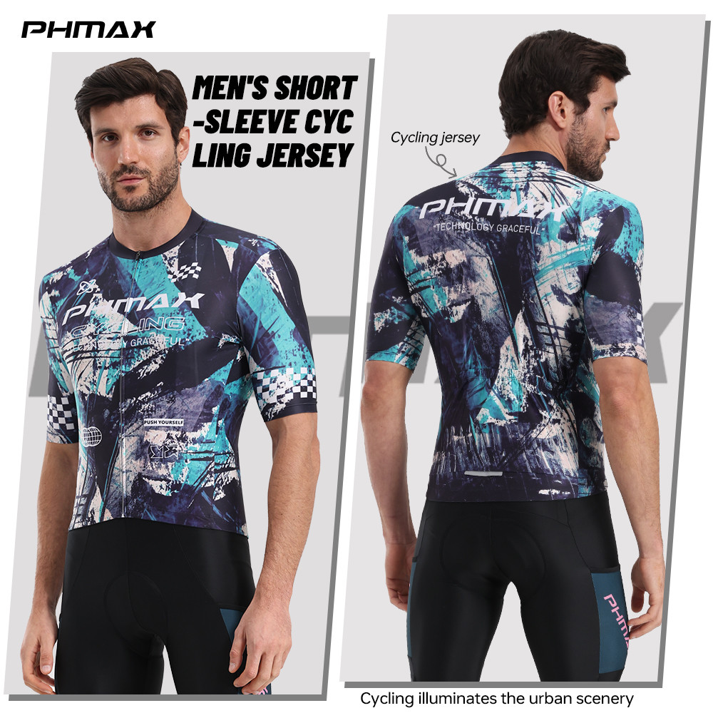 PHMAX เสื้อจักรยาน เสื้อปั่นจักรยาน ชุดปั่นจักรยานผู้ชาย แขนสั้น แห้งเร็ว ระบายอากาศ ผ้ายืด สะท้อนแสง