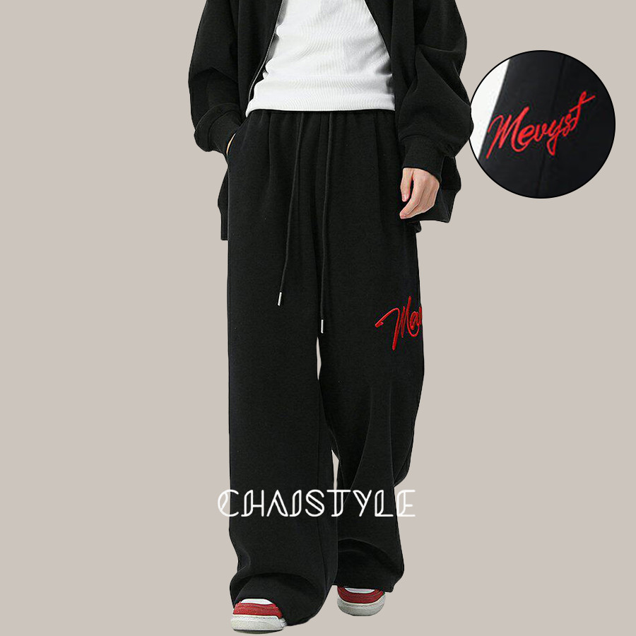 Chaistyle กางเกงวอร์ม วินเทจสไตล์อเมริกัน ขากว้าง กางเกงขายาว แมทช์ง่าย ลายพิมพ์ตัวอักษร การพักผ่อน เหมาะสำหรับใส่เต้นรำ