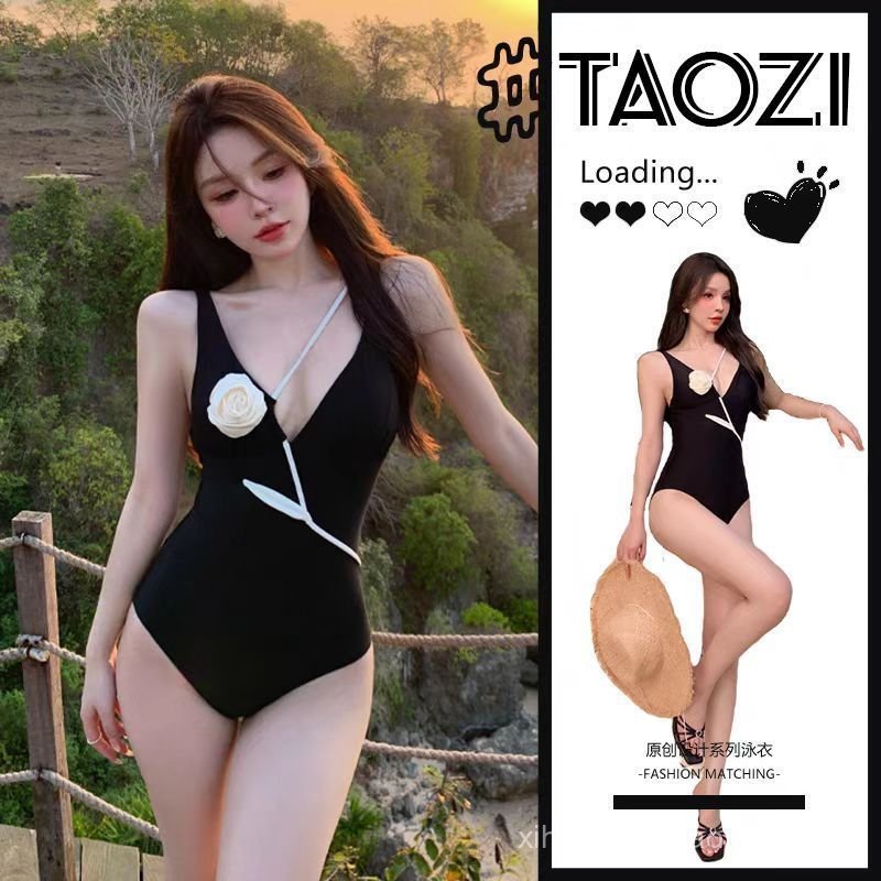 สินค้าใหม่สไตล์ใหม่บิกินี่ Inverted Triangle เซ็กซี่สีขาวภาษาฝรั่งเศสคํา V คอสามมิติ Rose ins ฤดูใบไ