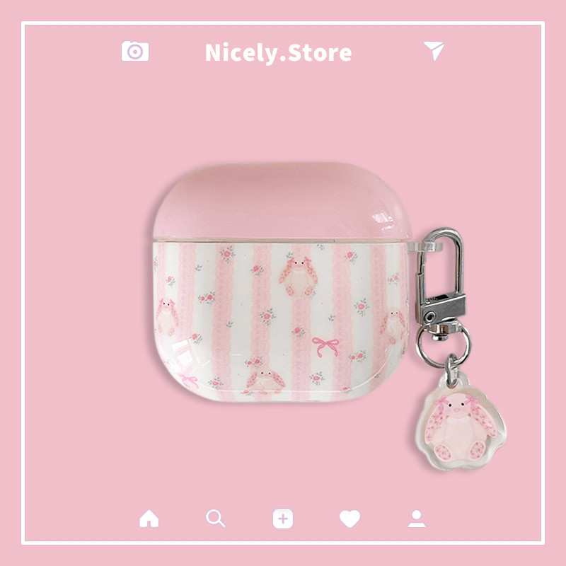 กระต่ายน่ารักดอกไม้ลูกไม้หูฟังบลูทูธสําหรับ Airpods Pro Pro2 Pro3 Air Pods 1 2 3 4 พร้อมจี้สกปรกทนต่อการตก imd หูฟังฝาครอบ