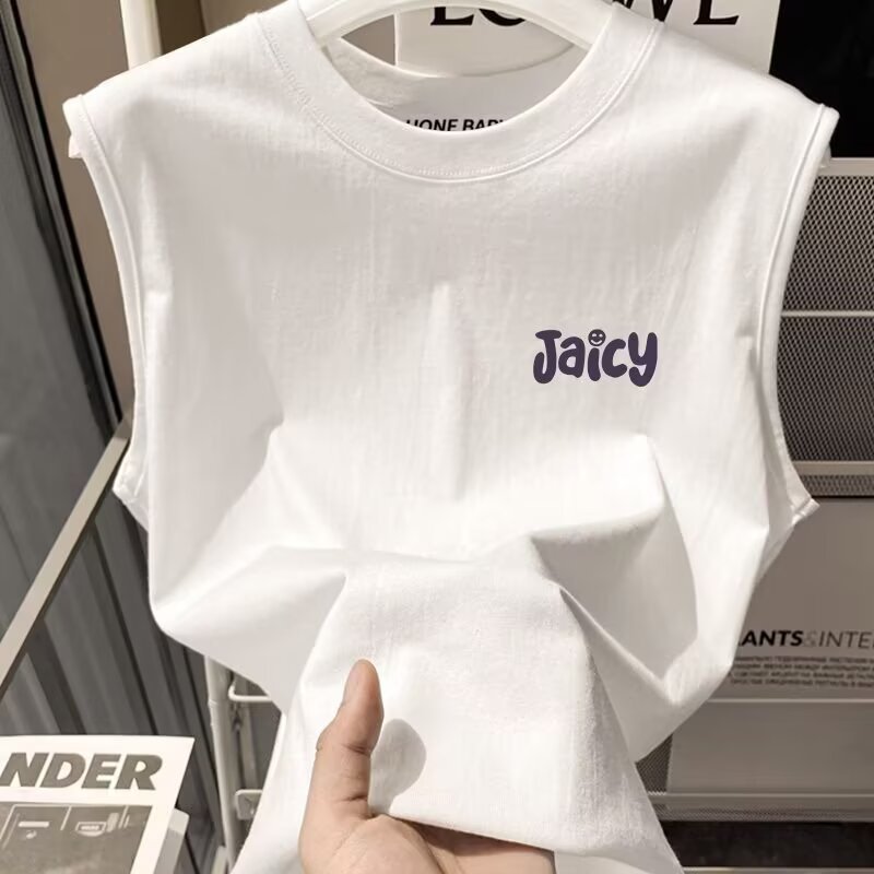 เสื้อกั๊กผู้ชายฤดูร้อนบางสไตล์อินเทรนด์อเมริกันลําลองไหล่กว้างเสื้อกั๊กผู้ชายกีฬาเสื้อยืดแขนกุด12