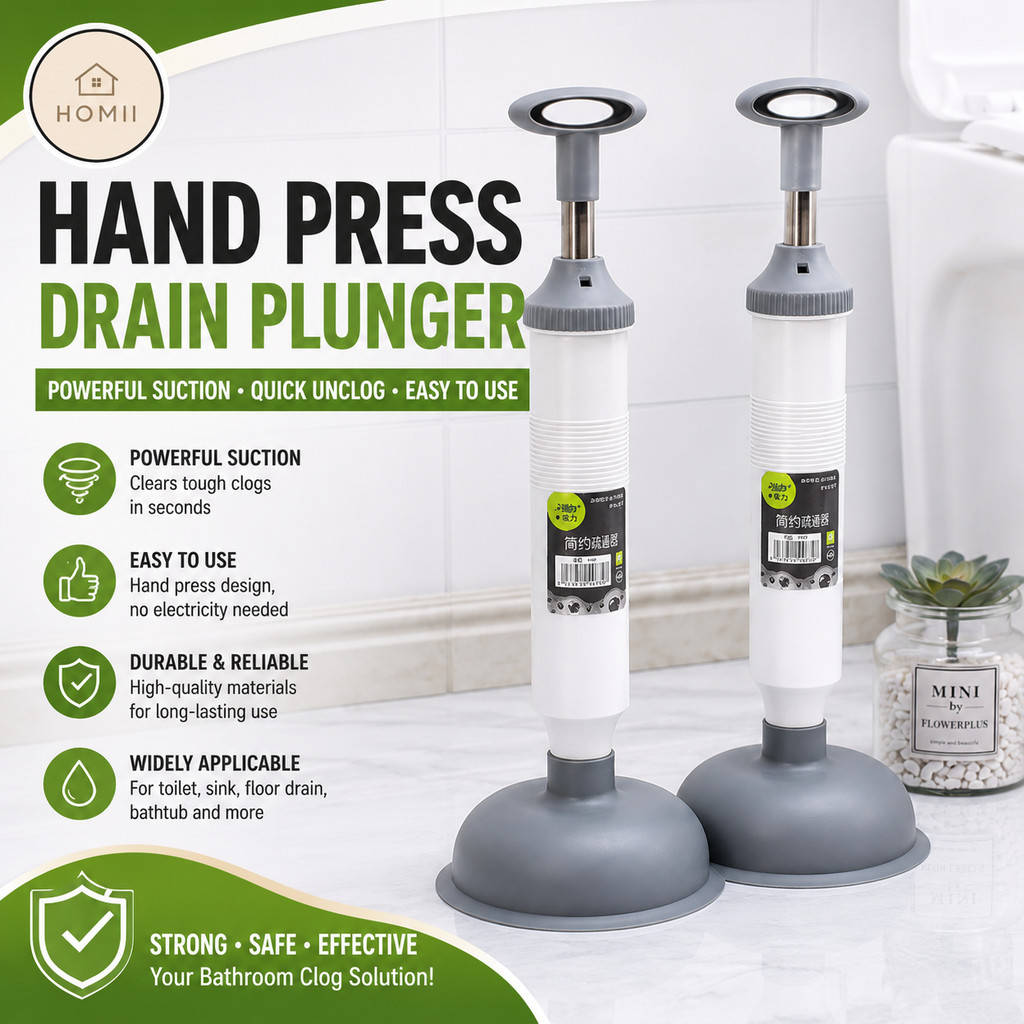 HOMII คุณภาพสูง PVC Drain Plunger ปั๊มมือ Plunger ห้องน้ํา Plunger Sink Plunger ท่อระบายน้ําอุดตัน R
