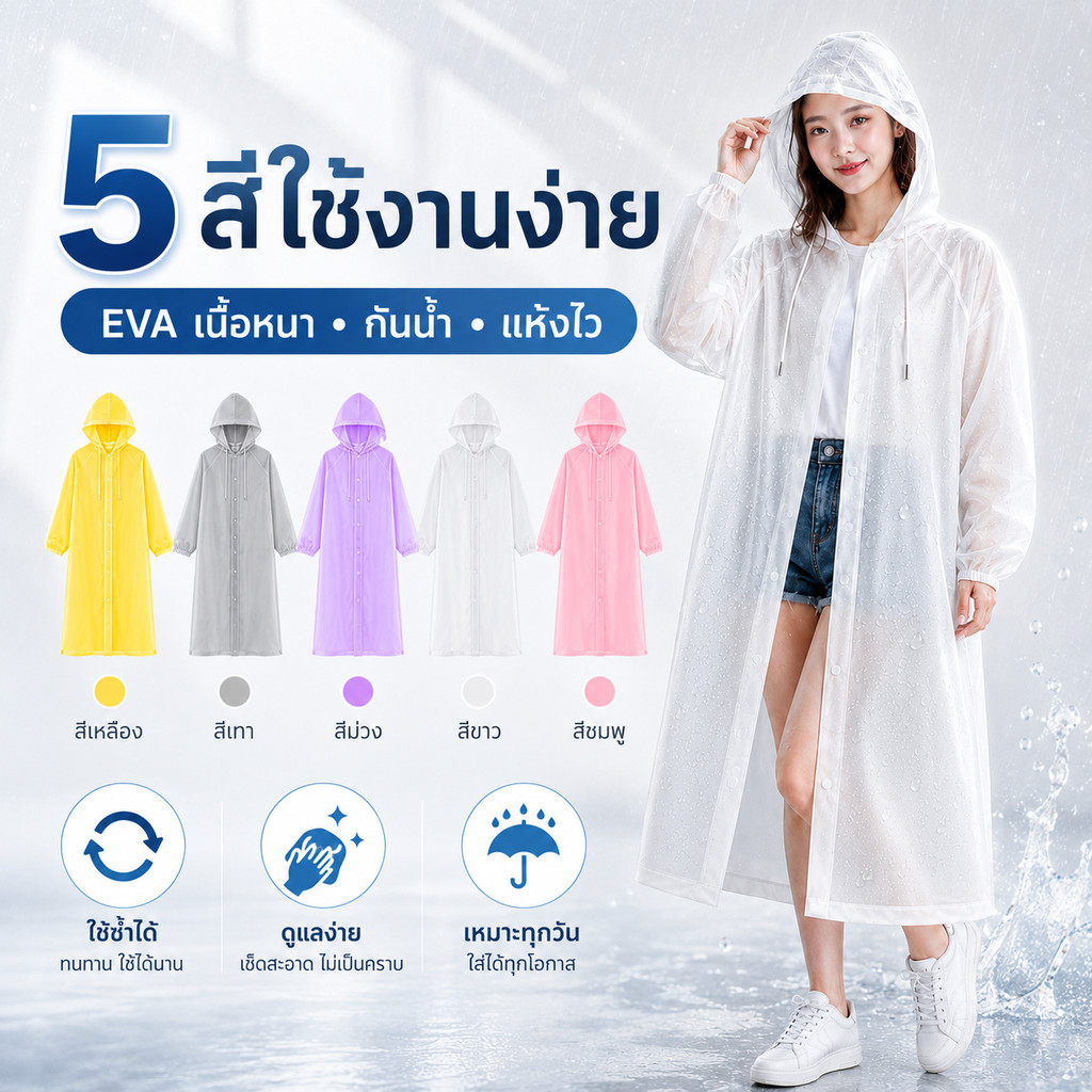 เสื้อกันฝน EVA หนาพิเศษ กันน้ำและกันลม ใช้ได้ทั้งชายและหญิง พกพาสะดวก