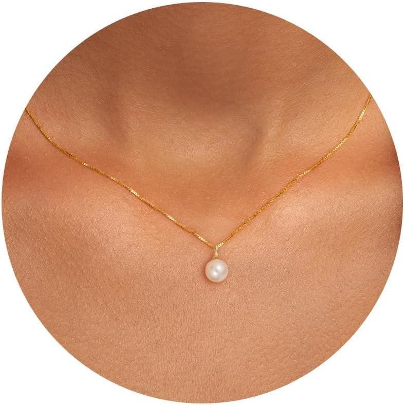 สร้อยคอมุก: สร้อยคอมุกเคลือบทอง 14K ผู้หญิง 41.9cm+5.08cm