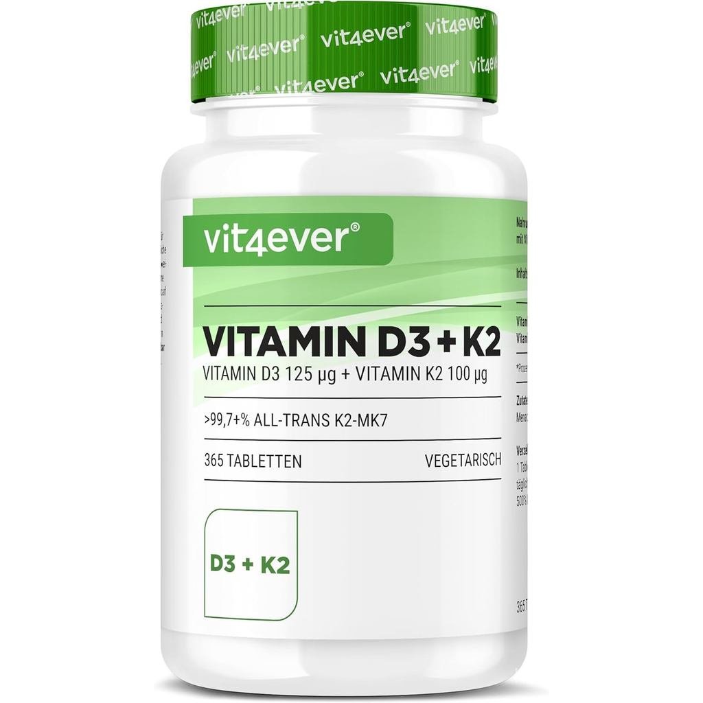 D3 + K2 Depot 365 เม็ดวัตถุดิบระดับ: 99.7+% AllTrans (K2VITAL® โดย Kappa) พร้อมโดสแท็บเล็ต 5000 IU D