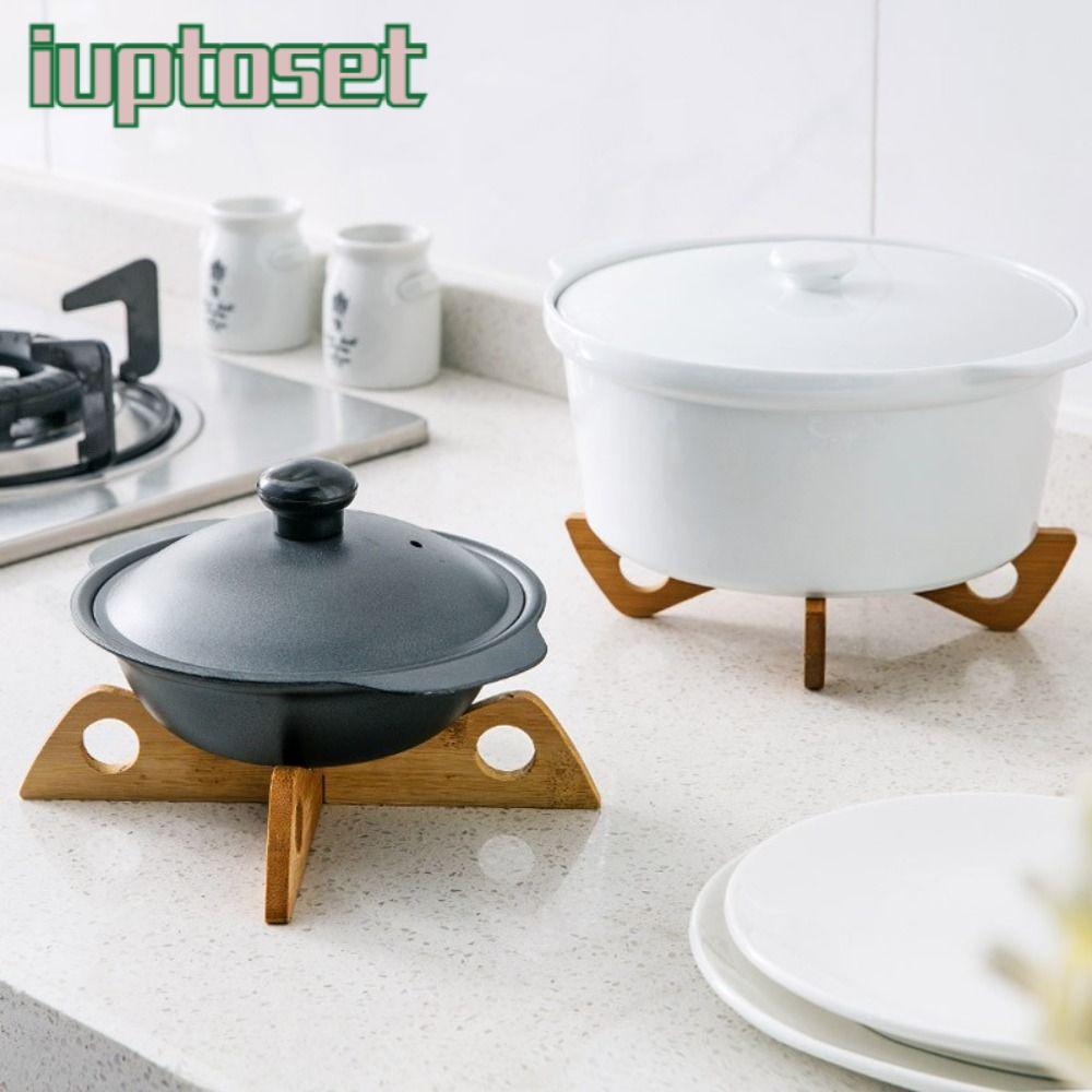 IUPTOSET ที่วางหม้อ, ชั้นวางหม้อข้ามกันลื่น, ชั้นวางจานท่อระบายน้ําป้องกันน้ําร้อนลวกไม้ไผ่อุปกรณ์ครัว