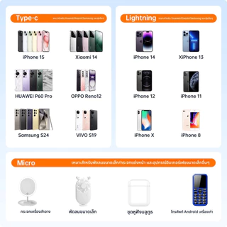 PINE สายชาร์จ 3 หัว ชาร์ตเร็ว Type C Micro Ios สำหรับ14 13 Pro Max Samsung Xiaomi Huawei 6A 100W