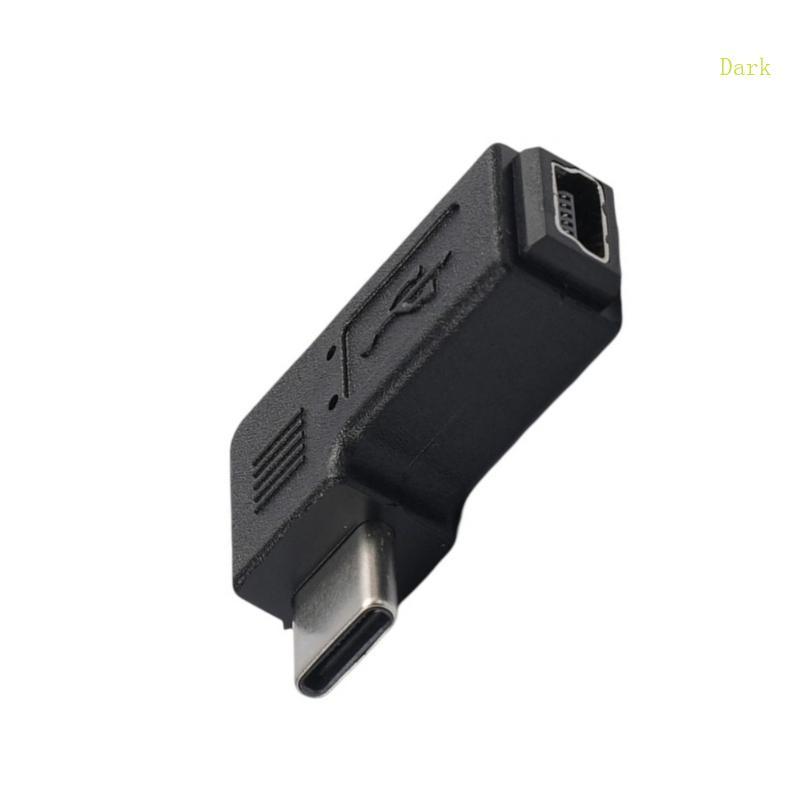 ตัวแปลงมืดสําหรับโทรศัพท์แล็ปท็อปกล้องดิจิตอลอะแดปเตอร์ Type-C เป็น Mini USB 90 องศา
