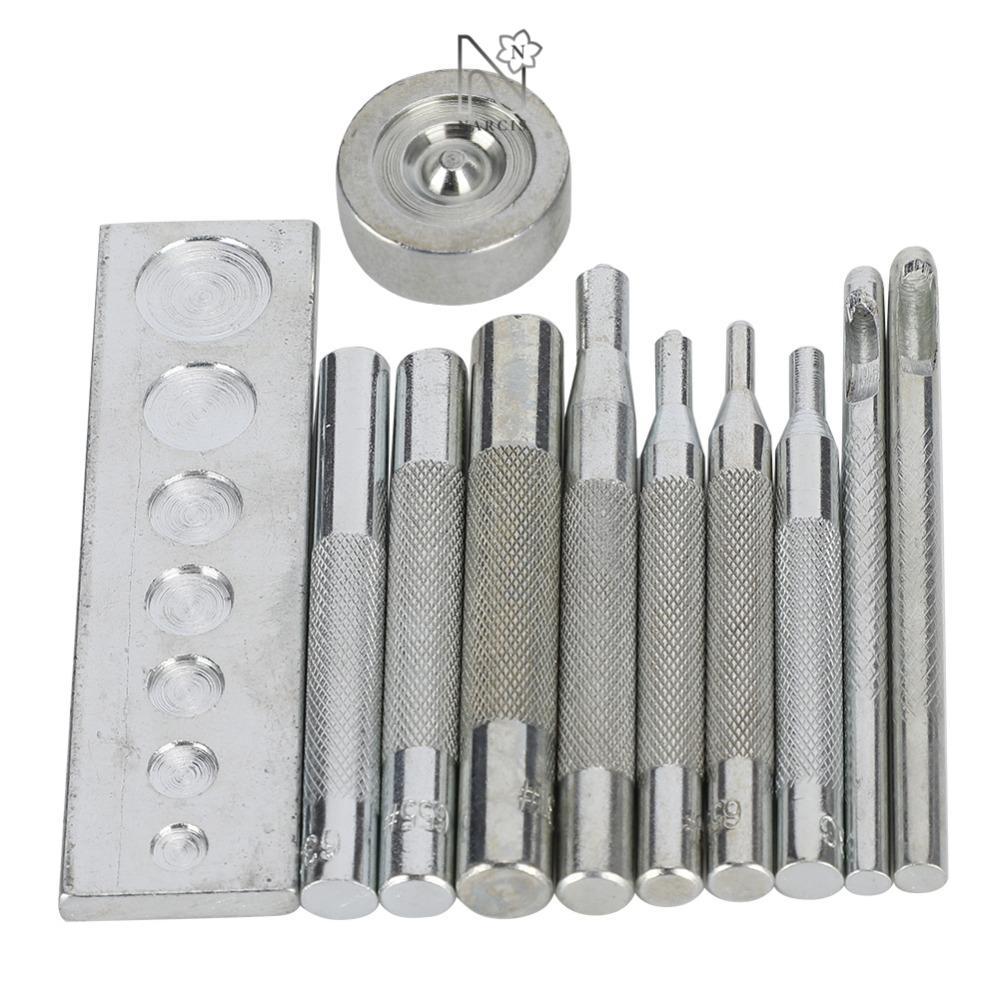 NARCIS 11 ชิ้น Snap Fastener เครื่องมือ,โลหะ Handle Die Punch Rivet Setter, ชุดเครื่องมือฐาน Punch ชุดเครื่องมือหนัง DIY