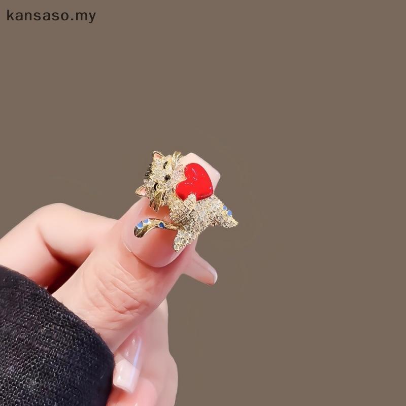 [KSA] Hold Heart Cat เข็มกลัด Pins สําหรับผู้หญิง Lady น่ารัก Rhinestone สัตว์เลี้ยงสัตว์เสื้อผ้าคอเ