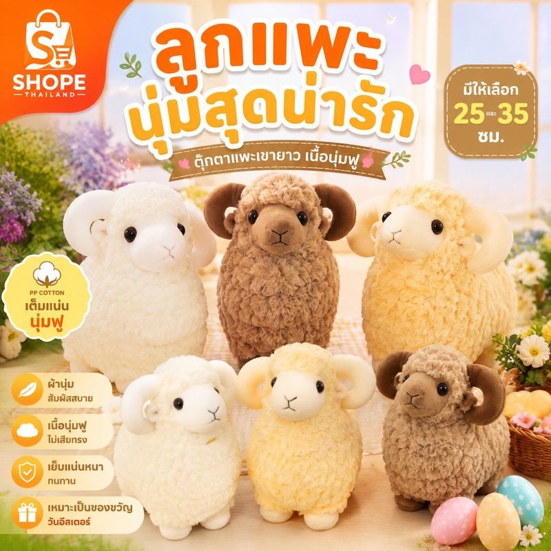 ลูกแพะนุ่มสุดน่ารัก ขนาด 25/35 ซม. ตุ๊กตาผ้า PP และผ้าฝ้าย ตุ๊กตาแพะเขายาว เนื้อนุ่มฟู เหมาะเป็นของขวัญวันอีสเตอร์
