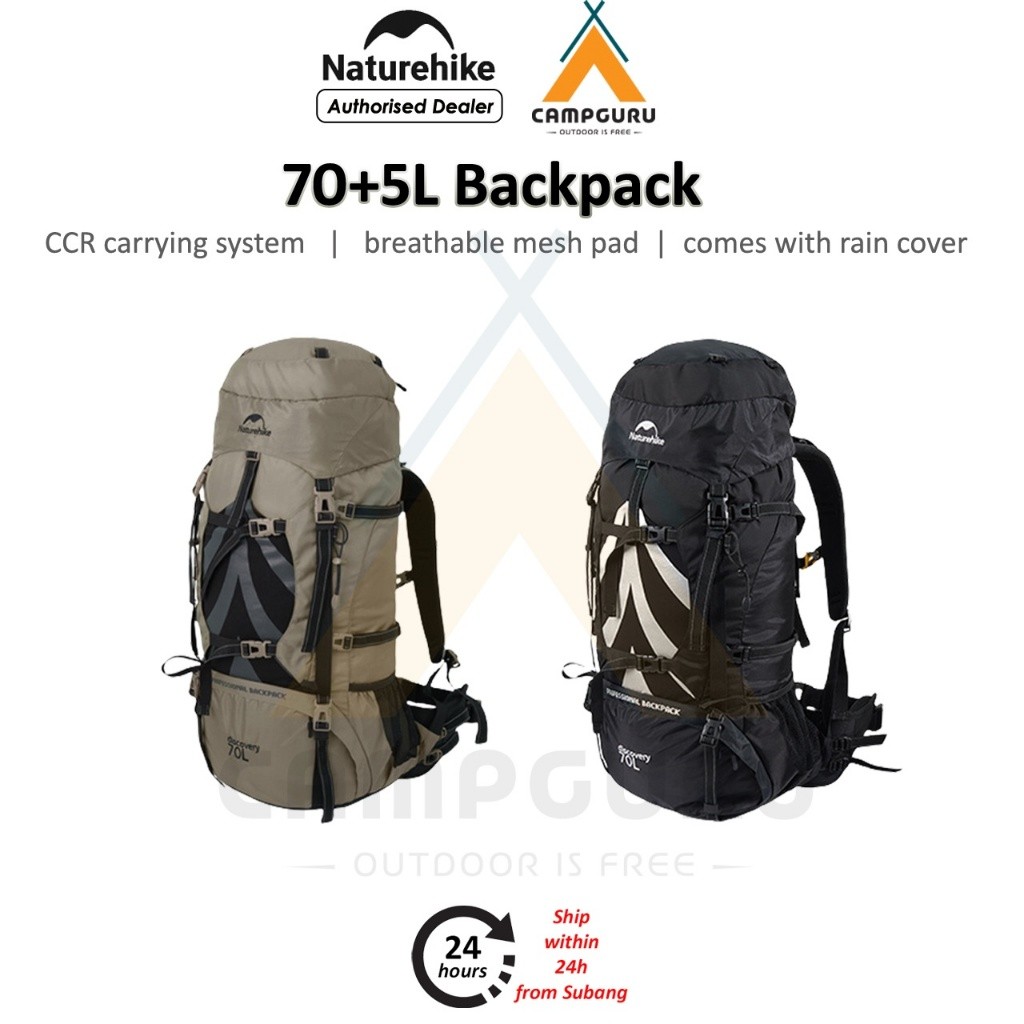 Naturehike 70+5L กระเป๋าเป้สะพายหลังเดินป่า CCR กระเป๋าระบบขนาดใหญ่ความจุ NH70B070-B Mountaineering 